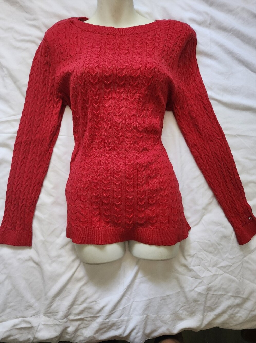 Tommy Hilfiger Red Cable-Knit Scoop Neck Sweater